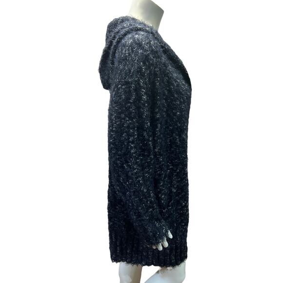 Express Medium Hooded Sweater - Grey & White Speckled Knit Fuzzy - Picture 4 of 14